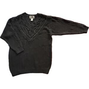 Vintage Cable Knit V-neck Sweater (L) Heavy: 80’s/90s/Y2K Preppy Grunge Grandma